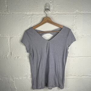 Rachel Zoe Short Sleeve Women's V-Neck Blue White Stripe Cutout T-Shirt Medium